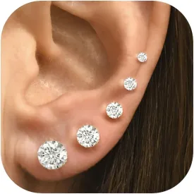 10 Pairs Small Stud Earrings for Women Diamond-Like Shine Cubic Zirconia Earrings for Sensitive Ears Hypoallergenic Surgical Stainless Steel Tiny Stack Earrings for Multiple Piercing
