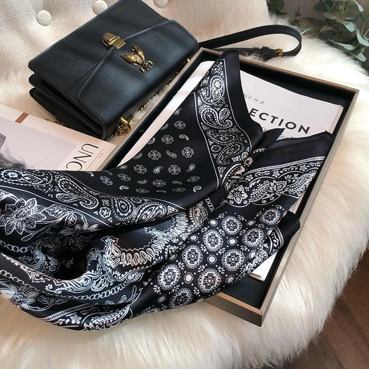 100% Pure Mulberry Silk Square Scarf for Hair-27''x27''- Women Silk Neckerchief Head Wrap Scarf