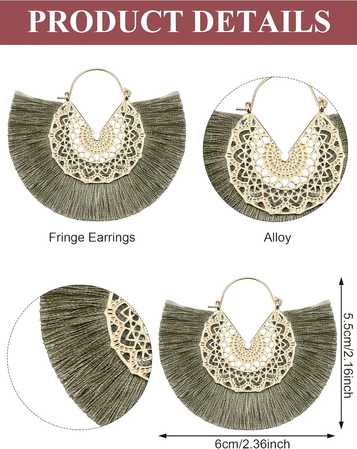 12 Pairs Statement Tassel Earrings Hoop Tassel Earrings Bohemian Geometric Handmade Earrings for Women