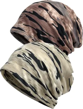2 Pack Cotton Slouchy Beanie Hats, Chemo Hat Cap Scarf for Women and Men