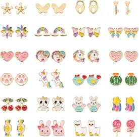 24 Pairs Hypoallergenic Stud Earrings Set for Girls Sensitive Ears With Stainless Steel Post Colorful Cute Earrings for Girls Women