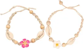 2pcs Lovely Hawaiian Plumeria Rubra Anklet Bracelet Tropical Flower Bohemia Luau Beach Party Accessories for Women