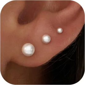 3 Pair Tiny Flat Back Stud Earrings for Women - 14K Gold Hypoallergenic Cute Small Screw Flatback Earring Set, Everyday Wear