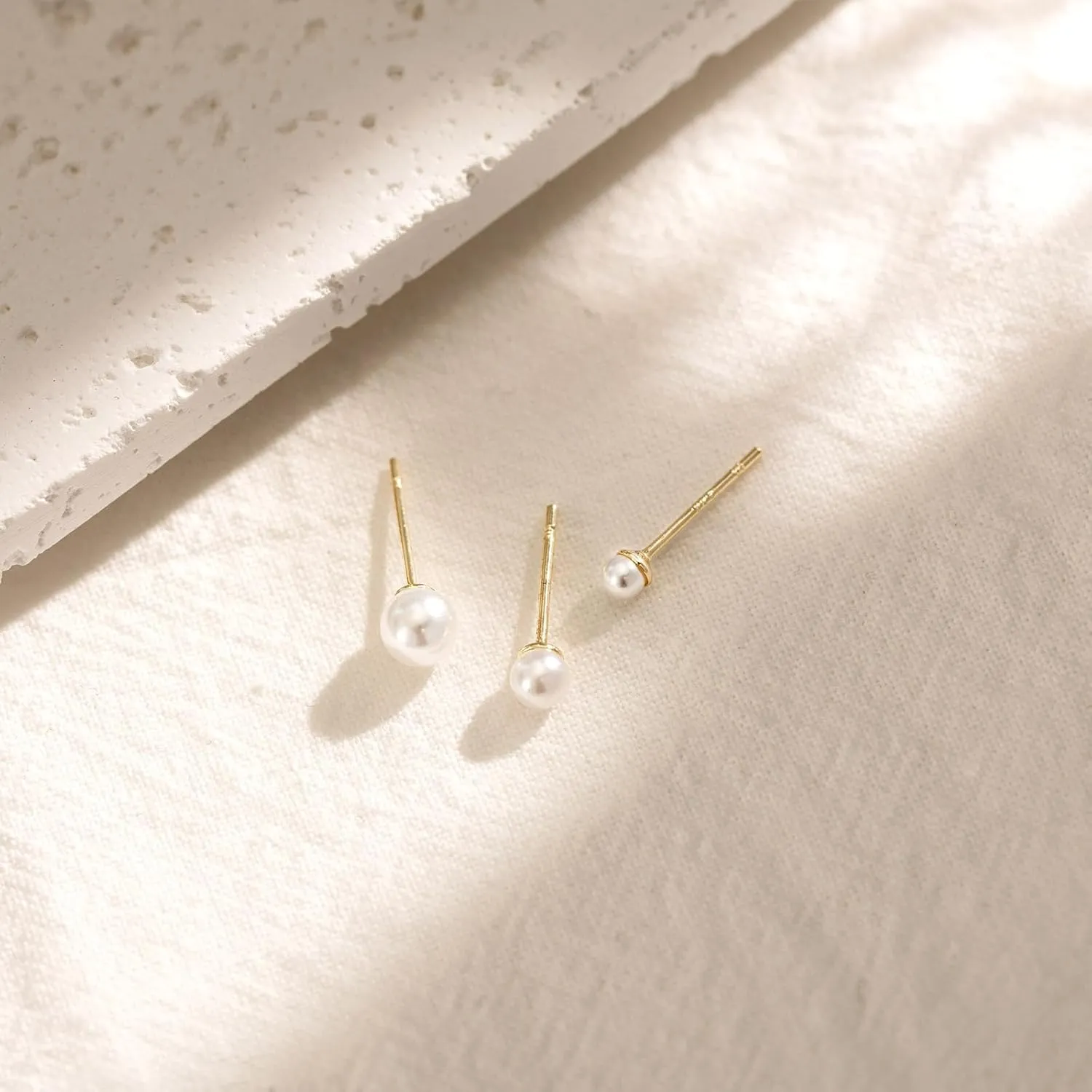 3 Pair Tiny Flat Back Stud Earrings for Women - 14K Gold Hypoallergenic Cute Small Screw Flatback Earring Set, Everyday Wear