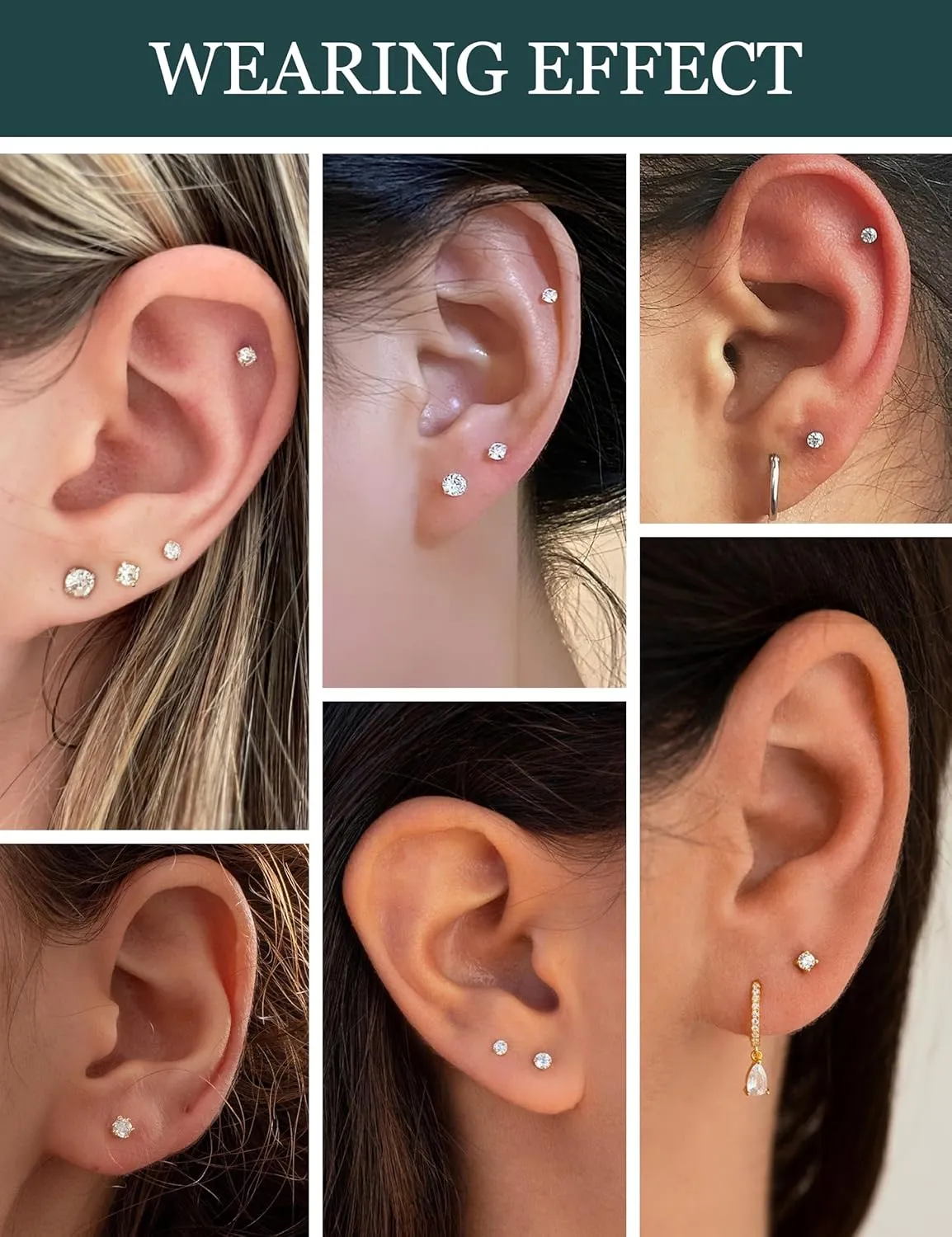3 Pairs 14k Gold Stud Earrings for Women Hypoallergenic 925 Sterling Silver Post Dainty Silver Cartilage Tragus Earrings Stacks Set Trendy Small Diamond Heart Multiple Piercing Jewelry for Men