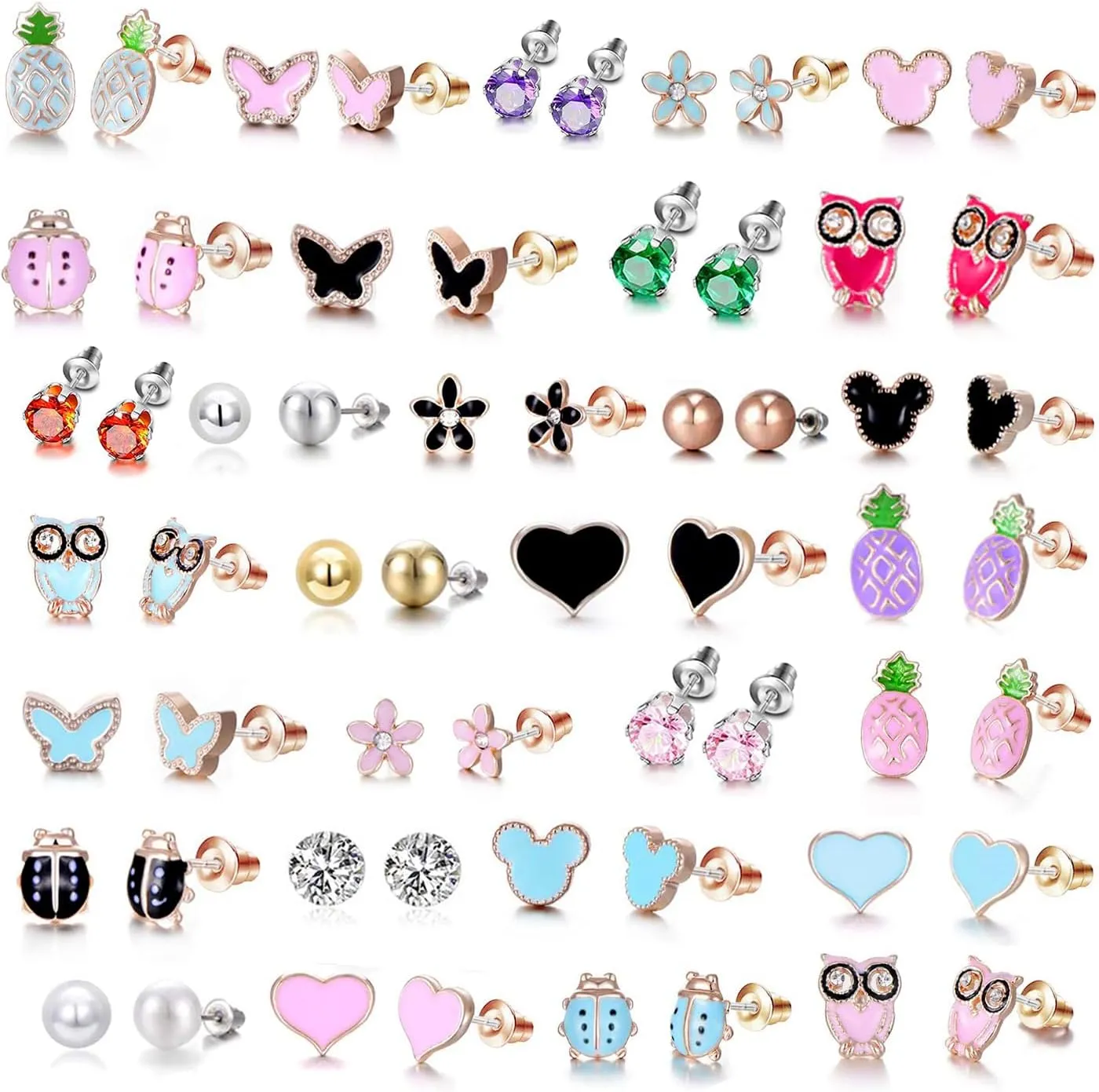 30 Pairs Hypoallergenic Earrings for Girls Sensitive Ears with Stainless Steel Post -Assorted Cute Stud Earrings for Teens Girls Women