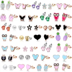 30 Pairs Hypoallergenic Earrings for Girls Sensitive Ears with Stainless Steel Post -Assorted Cute Stud Earrings for Teens Girls Women