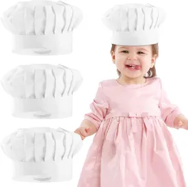3PCS 1-3 Years Old Kids Adjustable White Chef Hats, Elastic Cotton Cooking Cap for Theater Prop, White Chef Hat/Kitchen Chef Caps for Art Class, Cooking Baking Party (8.43-8.78 Inch)