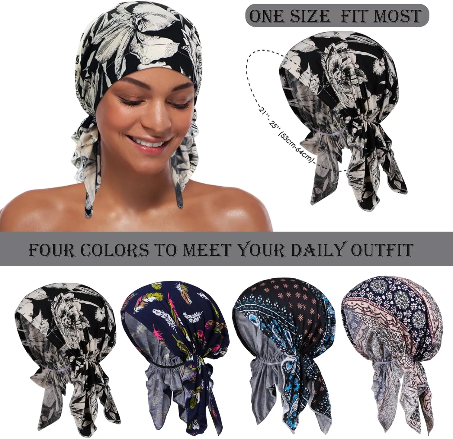 4 Pieces Chemo Headwear for Women, Pre-Tied Head Scarf Cancer Headwear for Hair Loss