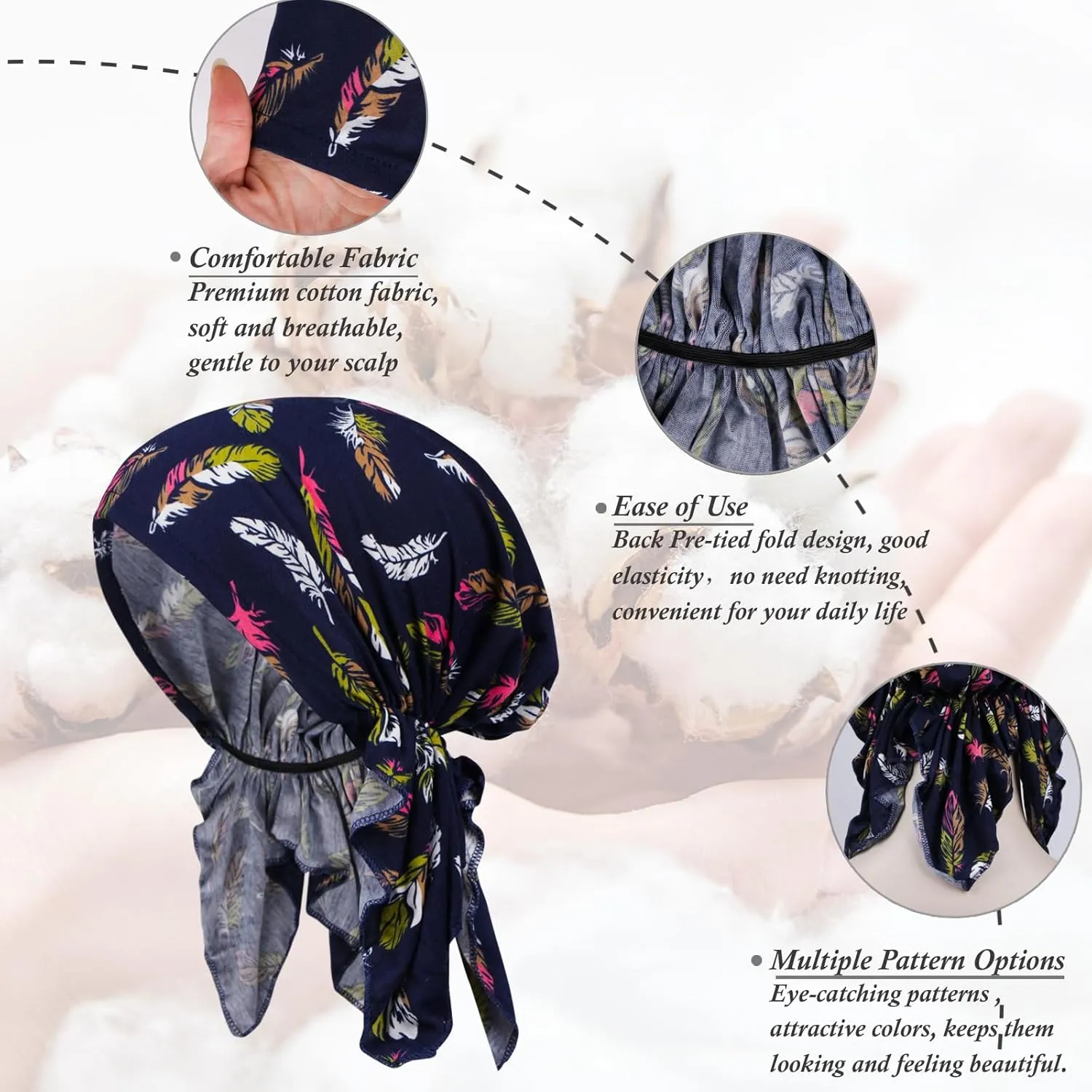 4 Pieces Chemo Headwear for Women, Pre-Tied Head Scarf Cancer Headwear for Hair Loss