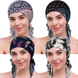 4 Pieces Chemo Headwear for Women, Pre-Tied Head Scarf Cancer Headwear for Hair Loss