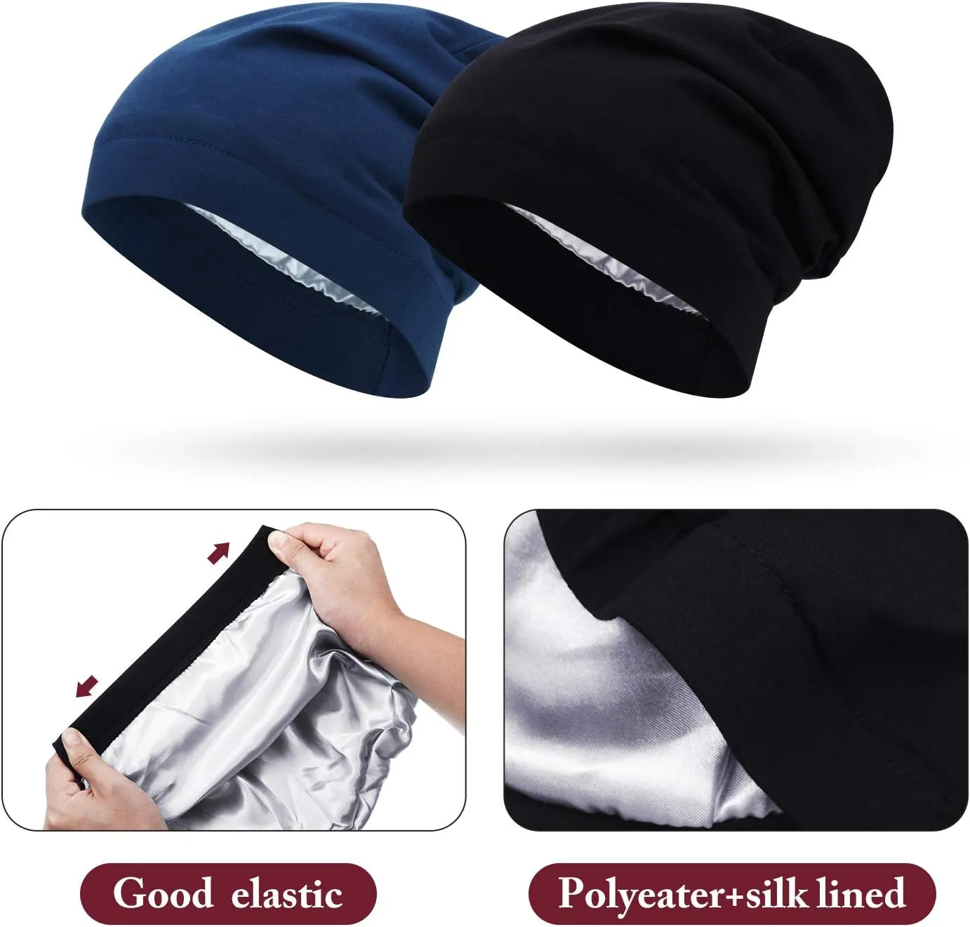 4 Pieces Satin Lined Sleep Cap Slouchy Beanie Hat Night Hair Cap for Women