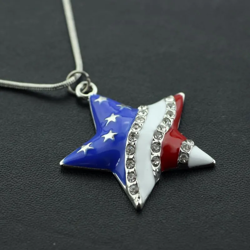 4th of July Earrings for Women-Patriotic Red White Blue American USA Flag Star Pendant Necklace-Independence Day- Veterans' Day