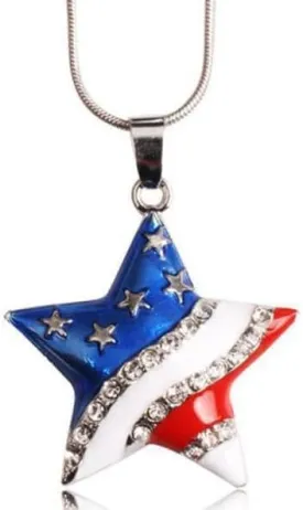4th of July Earrings for Women-Patriotic Red White Blue American USA Flag Star Pendant Necklace-Independence Day- Veterans' Day