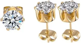 6 pairs of 12 18K yellow/white gold plated round cubic zirconia stud earring sets