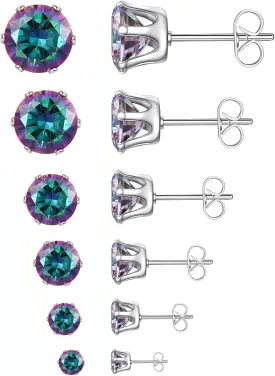 6 Pairs Stud Earrings Set,Clear Cubic Zirconia 316L Stainless Steel Earrings for Women Men 3-8mm