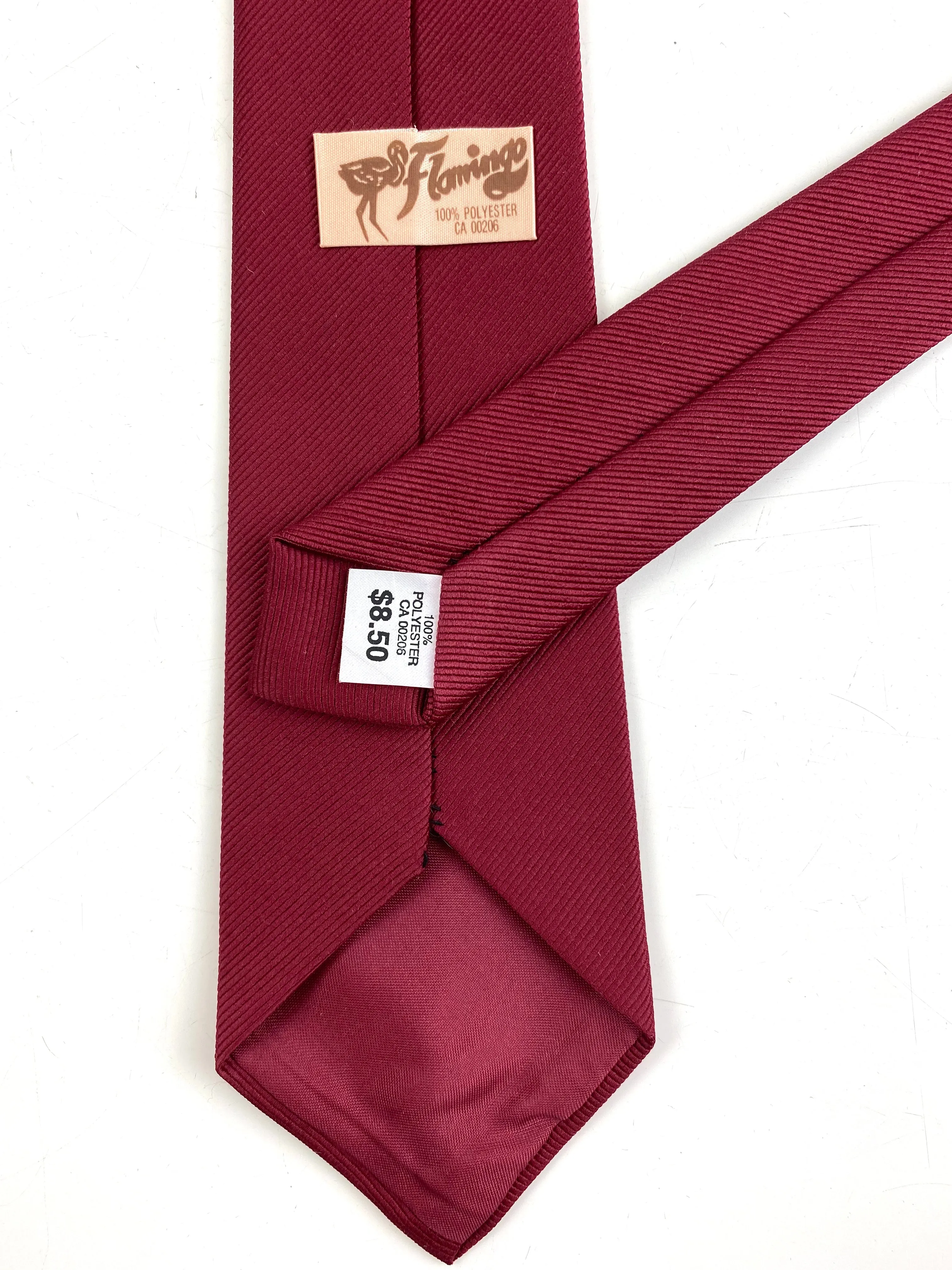 80s Deadstock Necktie, Men's Vintage Solid Burgundy Tie, NOS