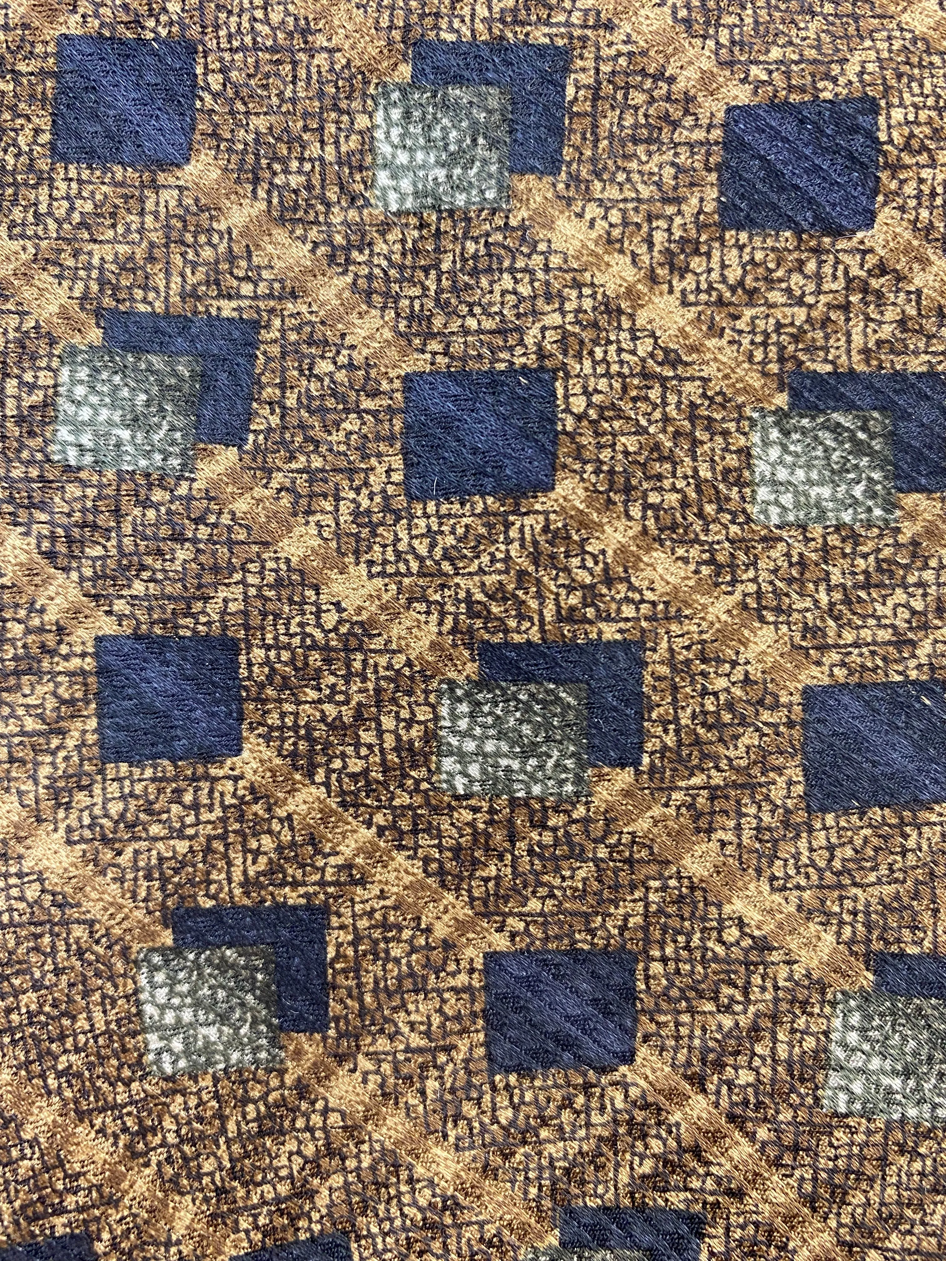 90s Deadstock Silk Necktie, Men's Vintage Bronze/ Navy Geometric Square Pattern Tie, NOS