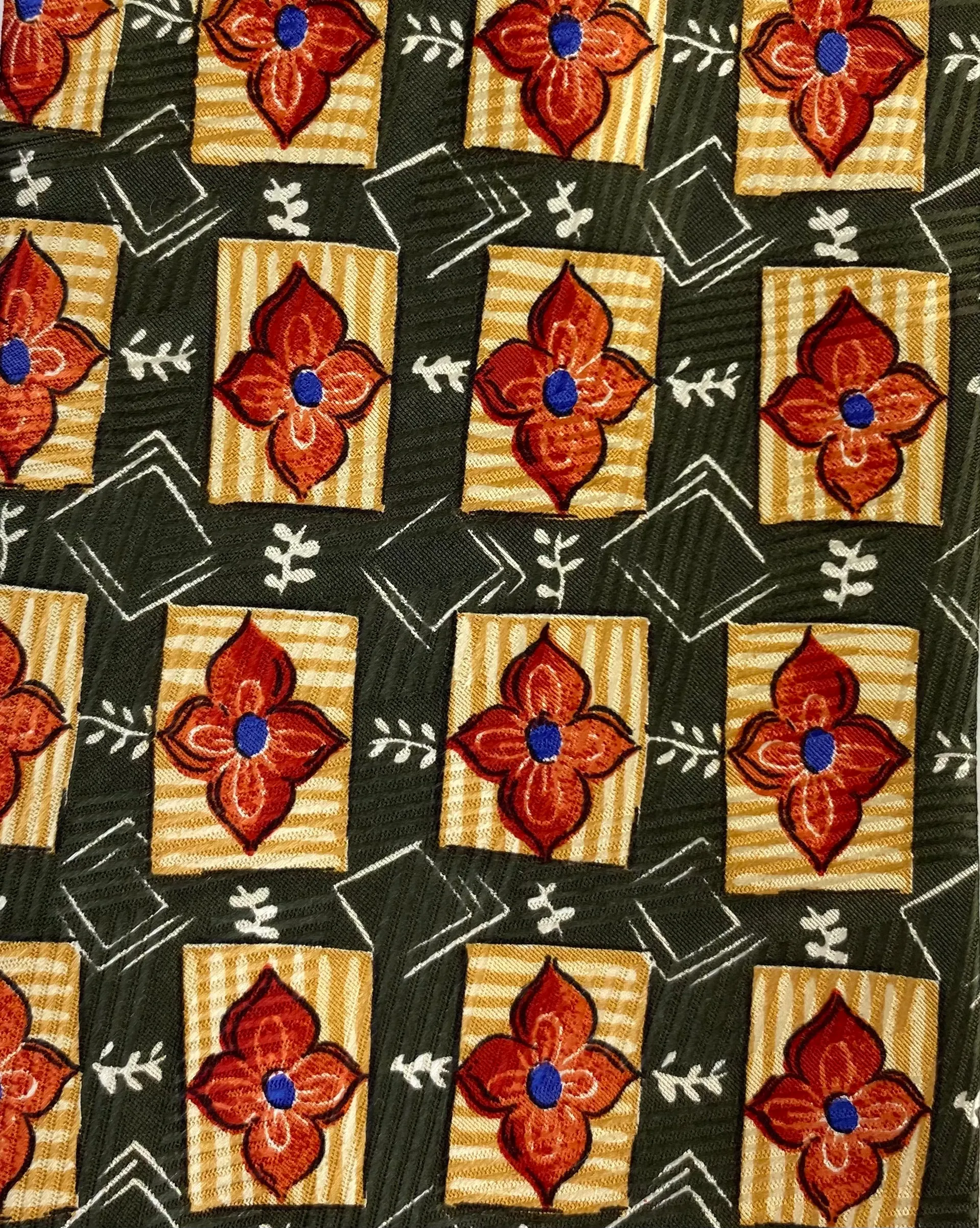 90s Deadstock Silk Necktie, Men's Vintage Green/ Gold/ Red Floral Foulard Pattern Tie, NOS