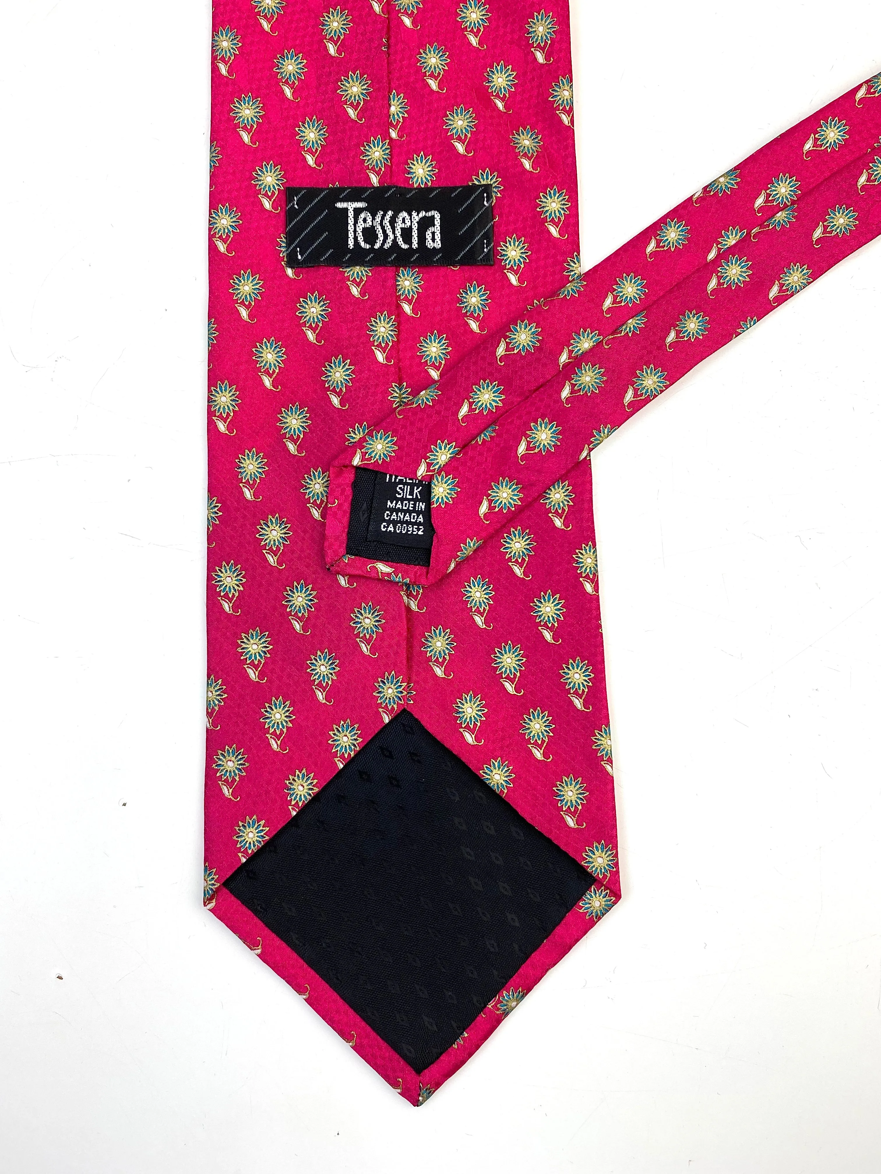 90s Deadstock Silk Necktie, Men's Vintage Pink Floral Foulard Pattern Tie, NOS