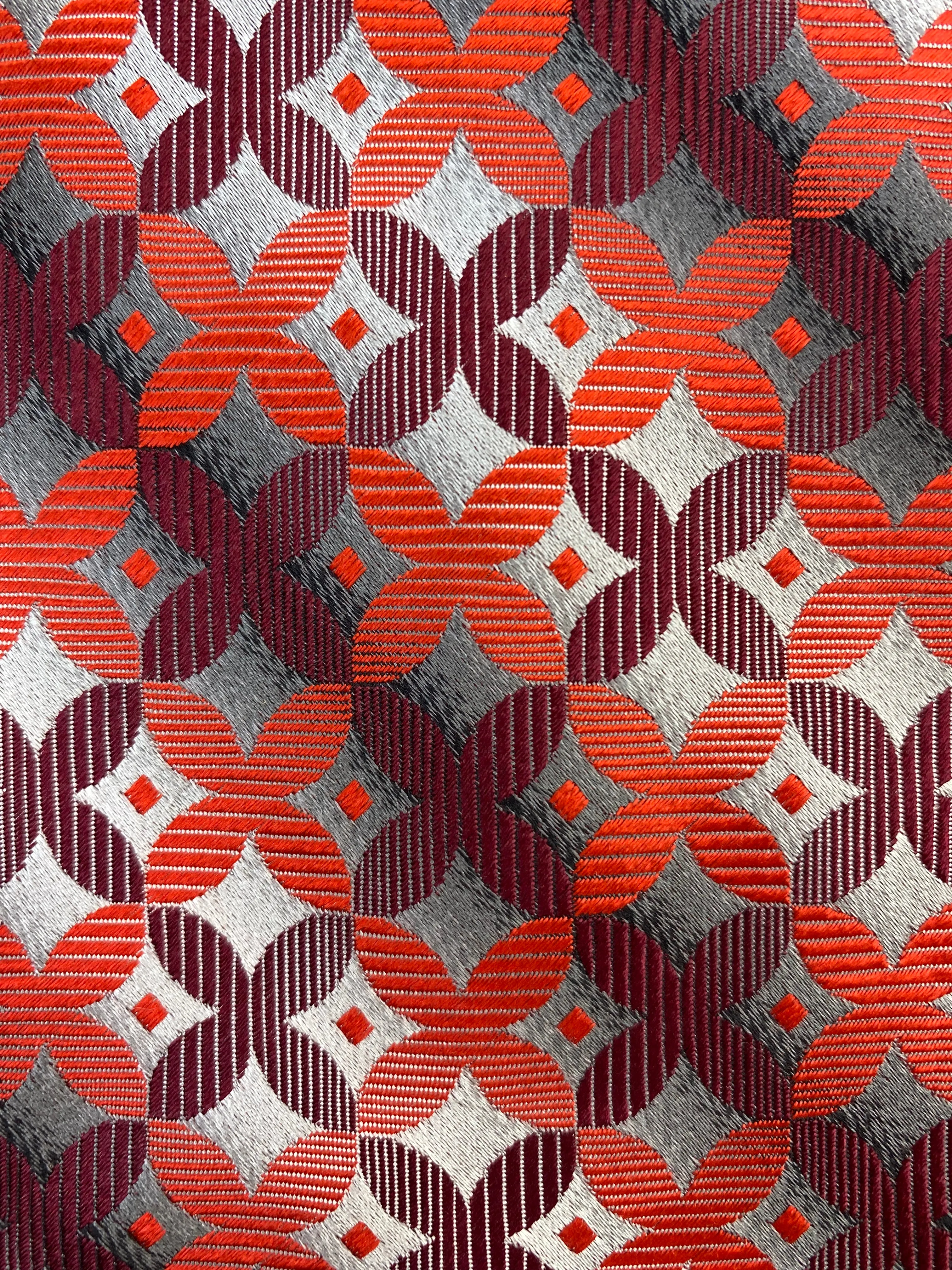 90s Deadstock Silk Necktie, Men's Vintage Wine/ Red/ Grey Geometric Pattern Tie, NOS