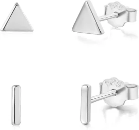 925 Sterling Silver Stud Earrings for Women, 4 Pairs 14K White Gold Plated Hypoallergenic Small Silver Stud Earrings Set for Women Men
