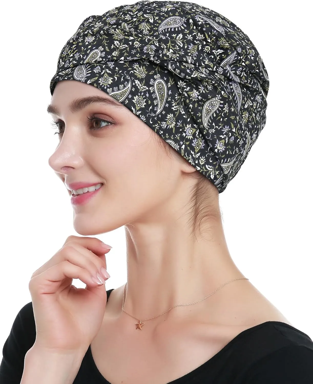Alnorm 100% Cotton Fashion Headwear Chemo Caps with Stretchy Band for Hair Loss Women