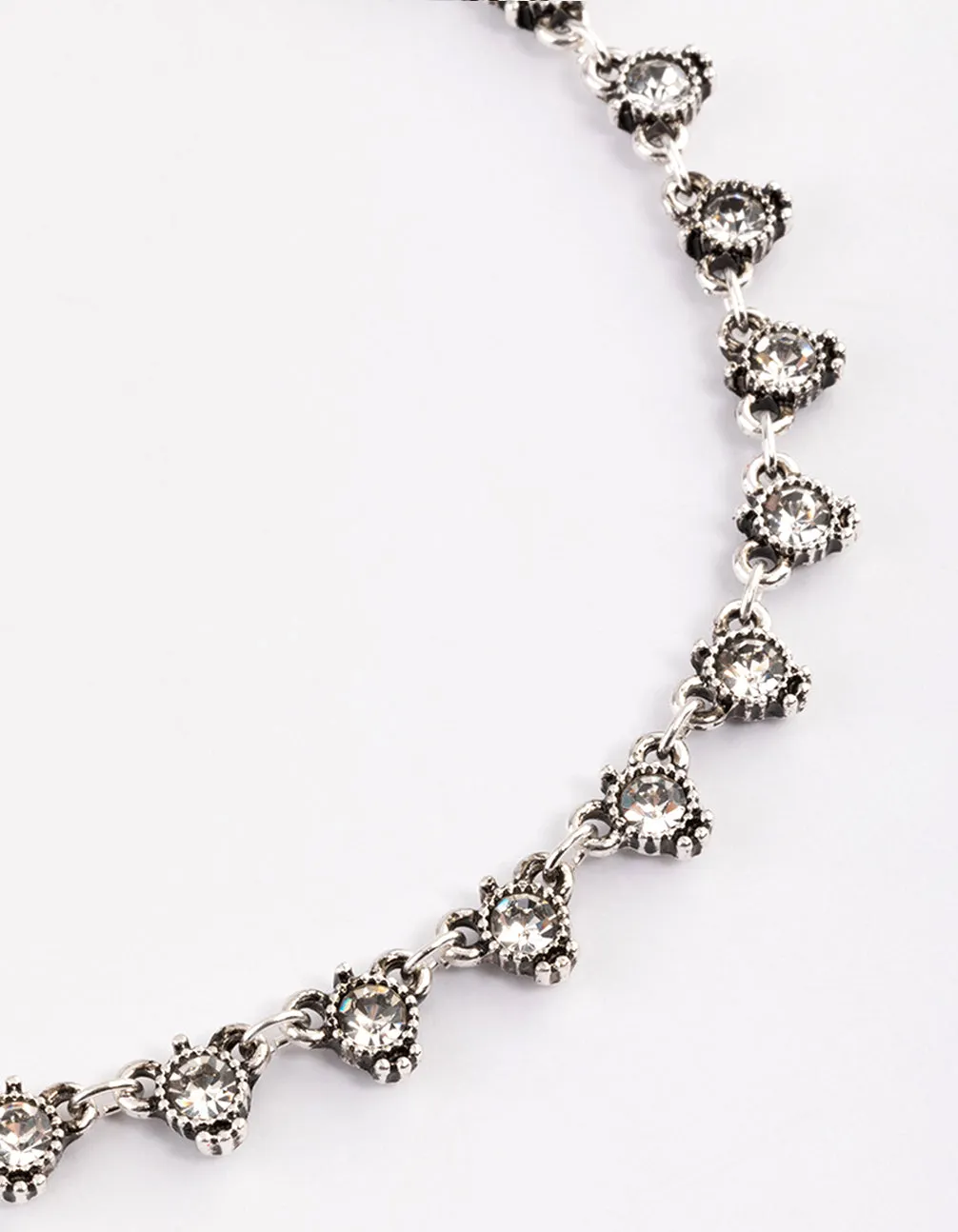 Antique Silver Diamante Triangle Chain Choker
