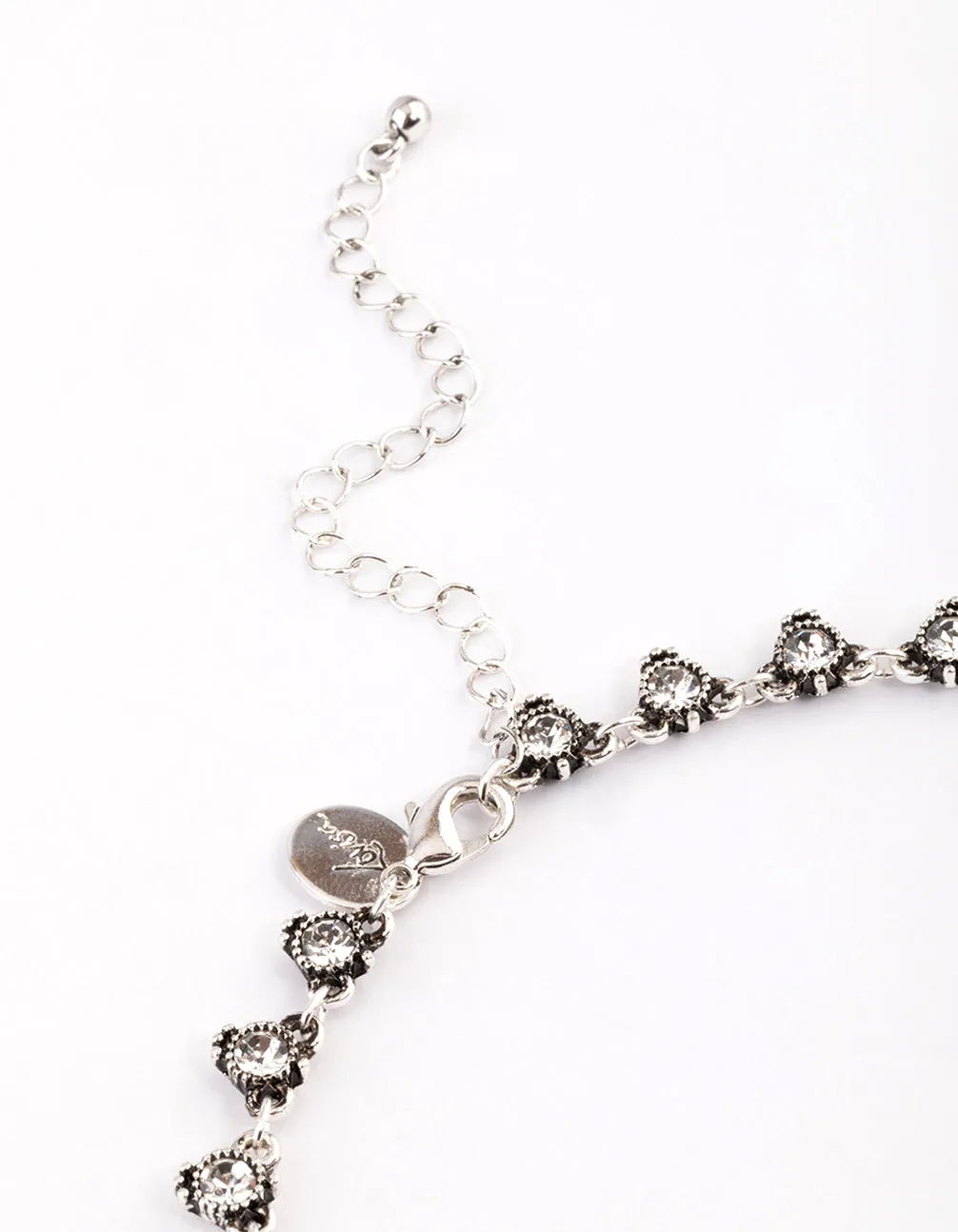 Antique Silver Diamante Triangle Chain Choker