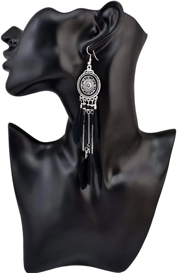 Black Feather Dangle Earrings for women Bohemian Lightweight American Indian Feather Earrings