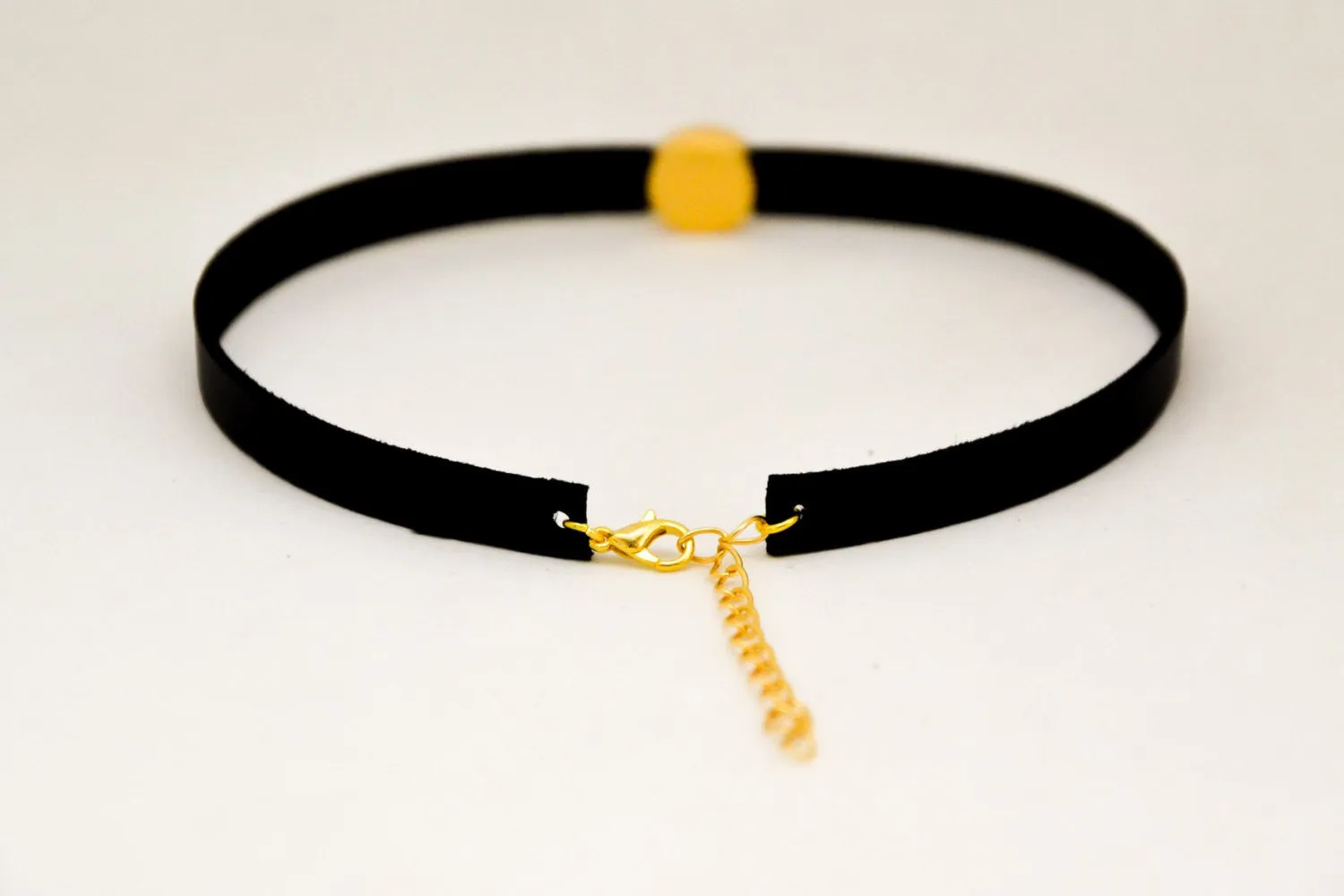 Black strap choker necklace with a gold round bead, gift for her