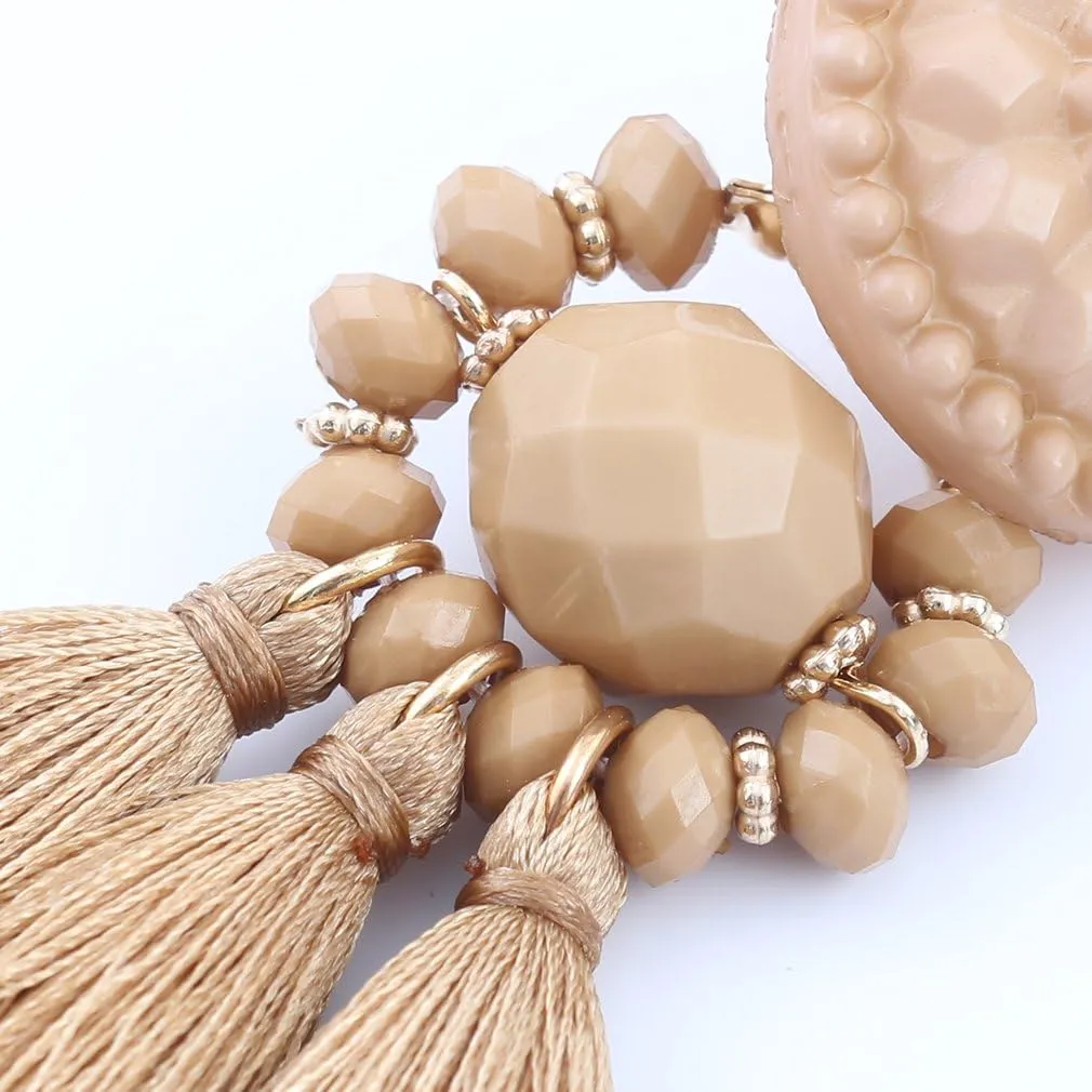 boderier Bohemian Statement Thread Tassel Chandelier Drop Dangle Earrings with Cassandra Button Stud