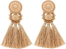 boderier Bohemian Statement Thread Tassel Chandelier Drop Dangle Earrings with Cassandra Button Stud