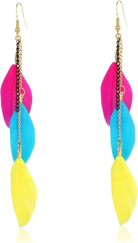 Boho Long Piercing Jewelry Tassel Feather Dangle Drop Long Chain Earrings for Women