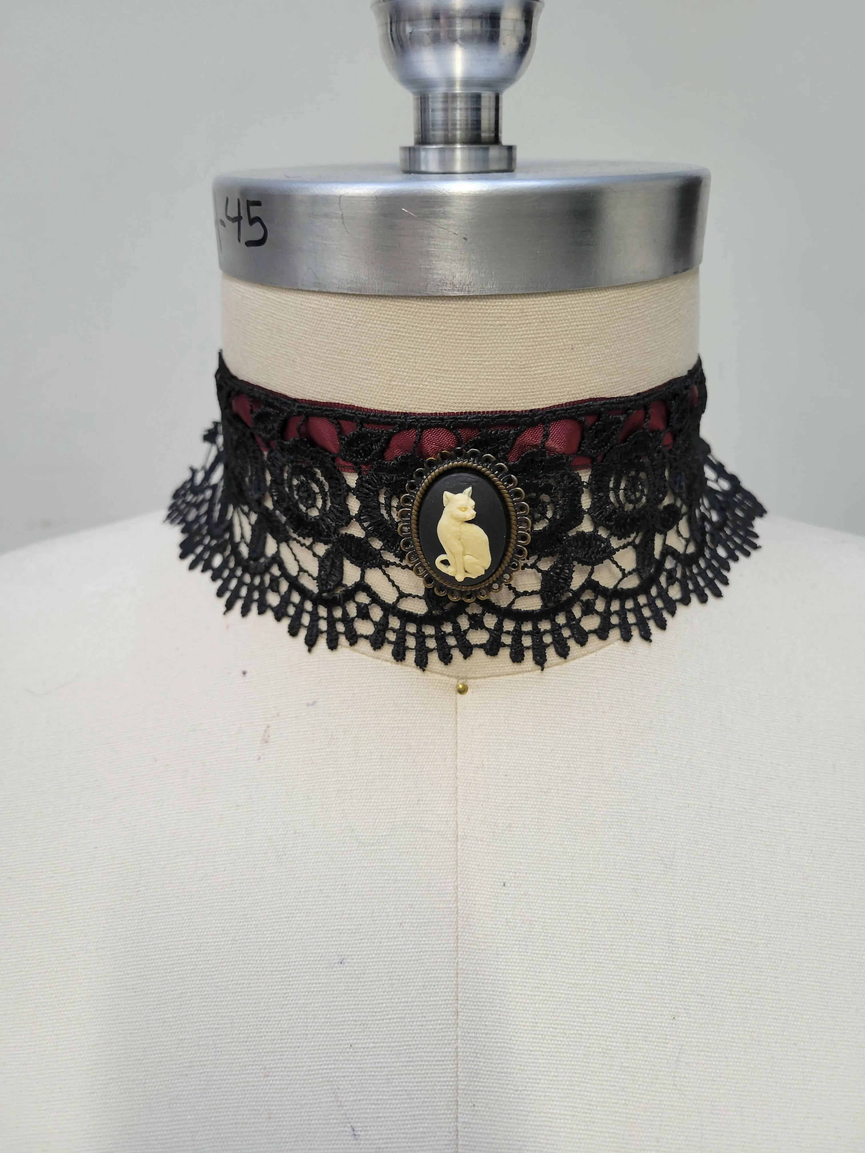 Cat Cameo Lace Choker Necklace