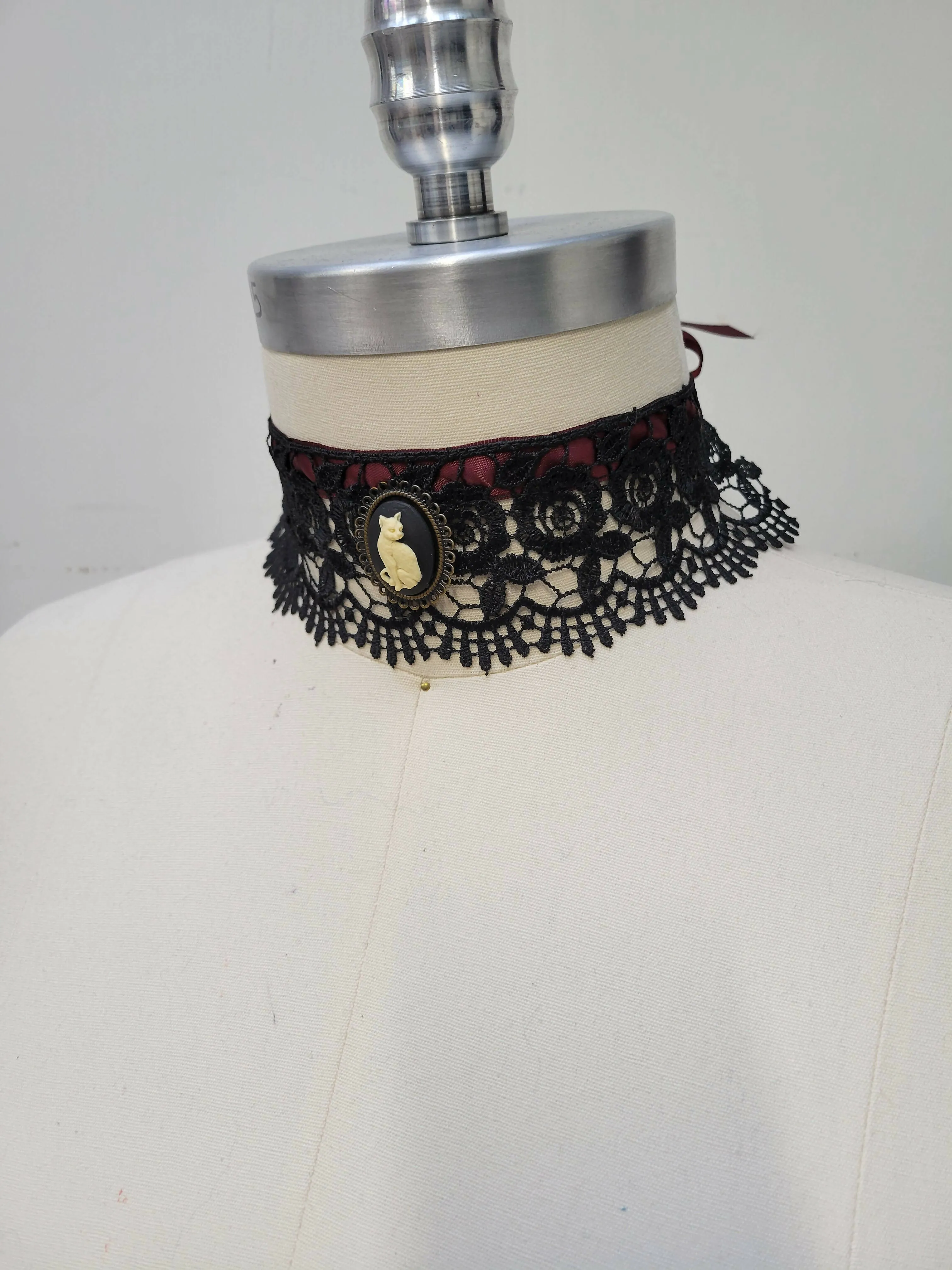 Cat Cameo Lace Choker Necklace