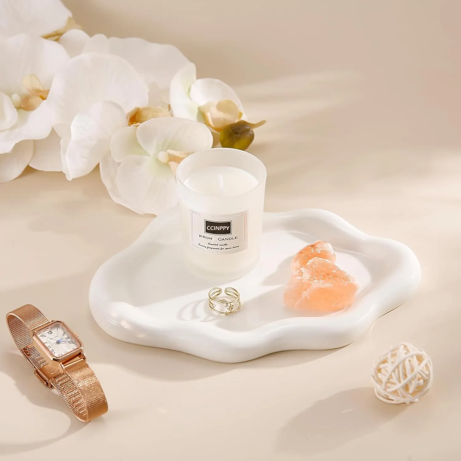 Ceramic Jewelry Tray Trinket Dish, Decorative Cloud Vanity Key Tray for Women, Ring Holder Dish, Cute Jewelry Plate Bowl Room Decor Aesthetic, White, Medium