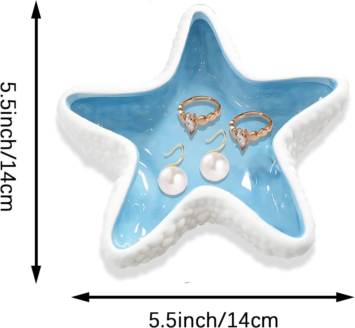 Ceramic Starfish Jewelry Dish Tray Blue Trinket Dish Ocean Coastal Decor Jewelry Tray Jewelry Plate Decorative Tray Ring Holder for Jewelry Birthday Party Christmas Home Room Beach Decor