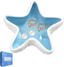 Ceramic Starfish Jewelry Dish Tray Blue Trinket Dish Ocean Coastal Decor Jewelry Tray Jewelry Plate Decorative Tray Ring Holder for Jewelry Birthday Party Christmas Home Room Beach Decor