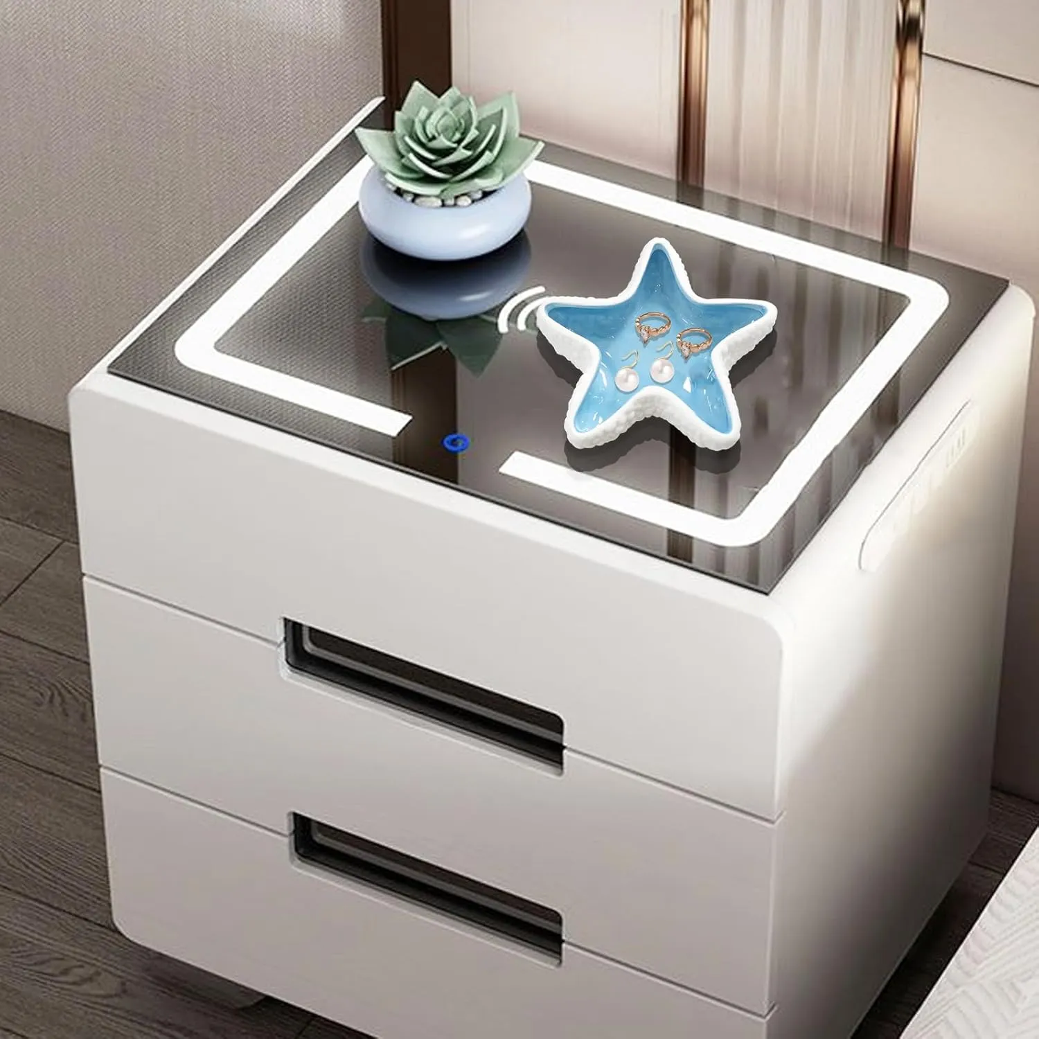 Ceramic Starfish Jewelry Dish Tray Blue Trinket Dish Ocean Coastal Decor Jewelry Tray Jewelry Plate Decorative Tray Ring Holder for Jewelry Birthday Party Christmas Home Room Beach Decor
