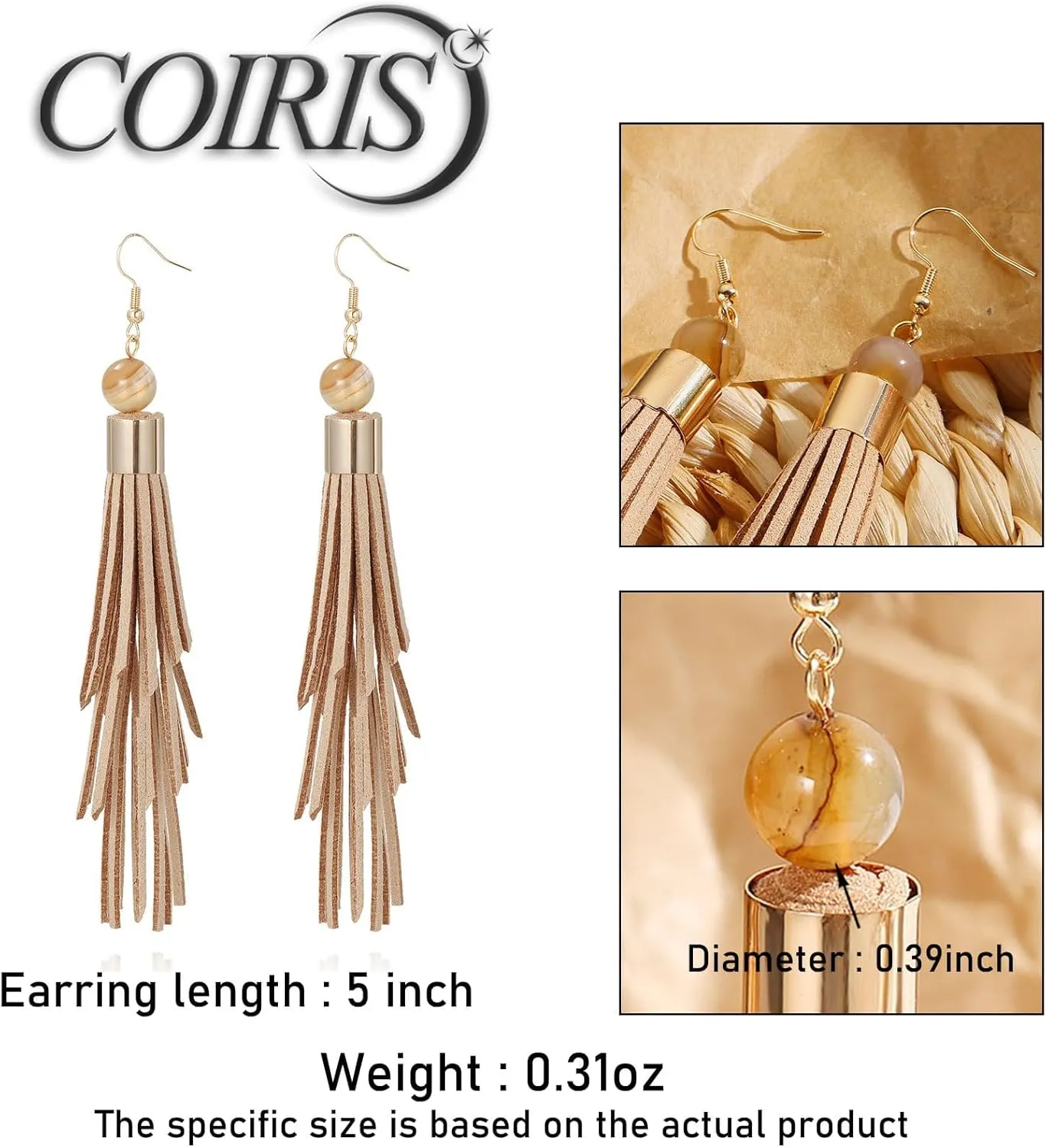 Coiris Boho Leather Layered Tassel Earrings for Women Lightweight Leather Fringe Dangle Earrings Handmade Bohemian Summer Beach Western Drop Earrings for Women