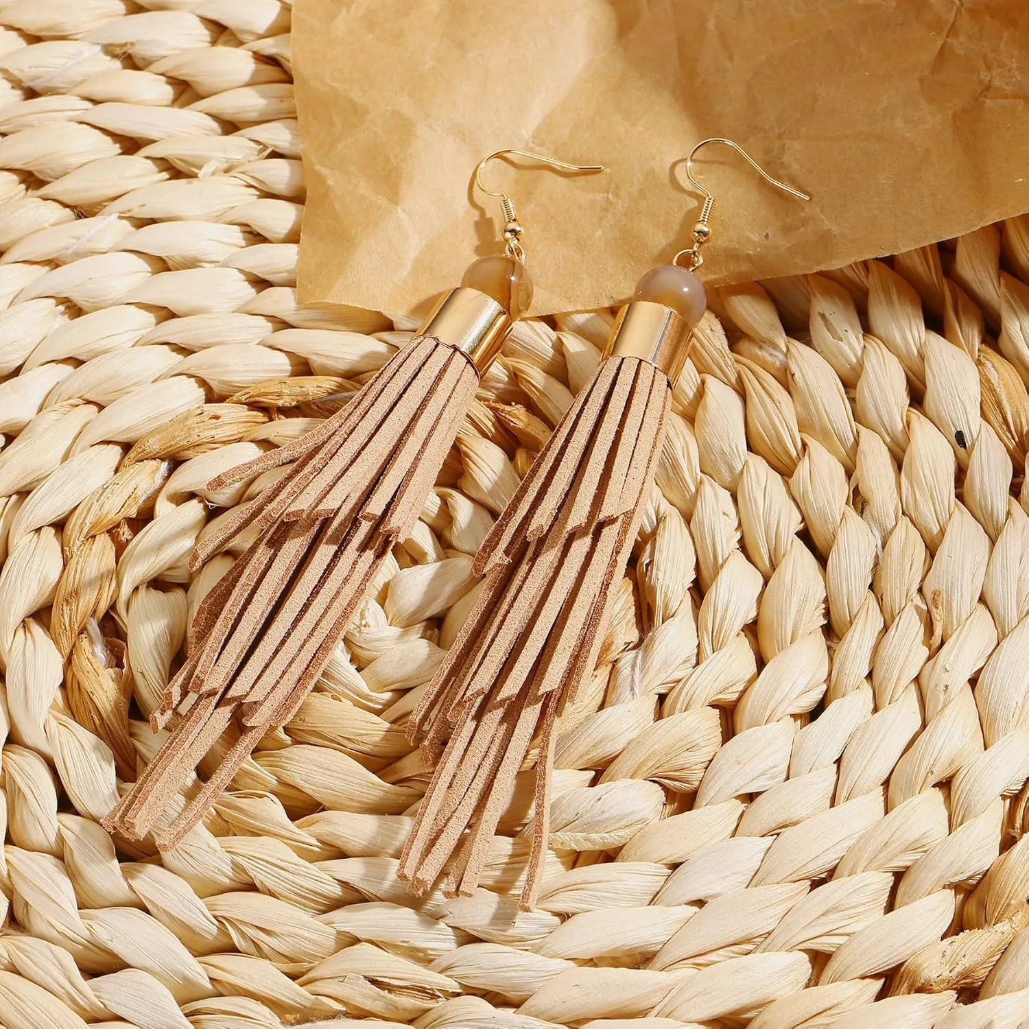 Coiris Boho Leather Layered Tassel Earrings for Women Lightweight Leather Fringe Dangle Earrings Handmade Bohemian Summer Beach Western Drop Earrings for Women