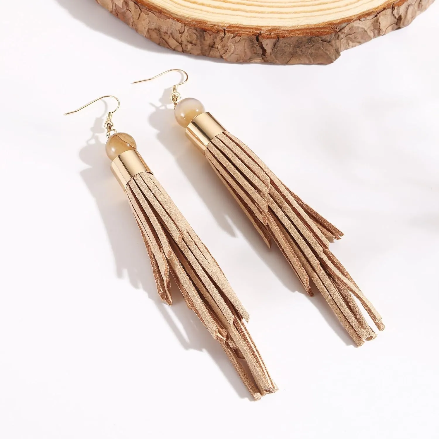 Coiris Boho Leather Layered Tassel Earrings for Women Lightweight Leather Fringe Dangle Earrings Handmade Bohemian Summer Beach Western Drop Earrings for Women