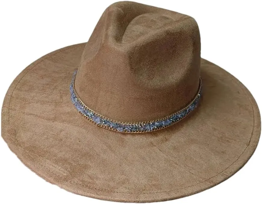 Decal Suede Hat Wide Brim Fedora Hat Men's and Women's Jazz Hat Suede Fedoras Sombrero 5 56-58cm