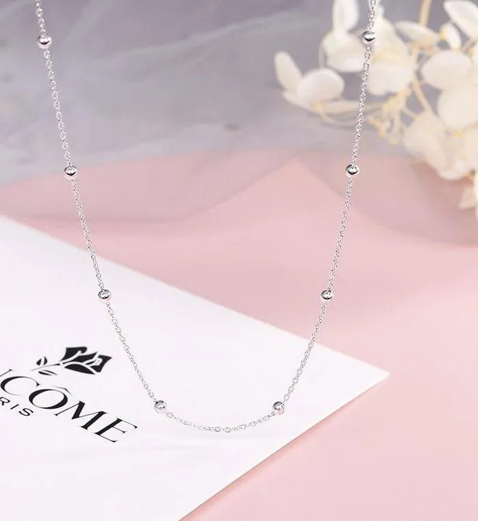 Delicate 925 Sterling Bead Chain Choker Necklace Gold/Silver