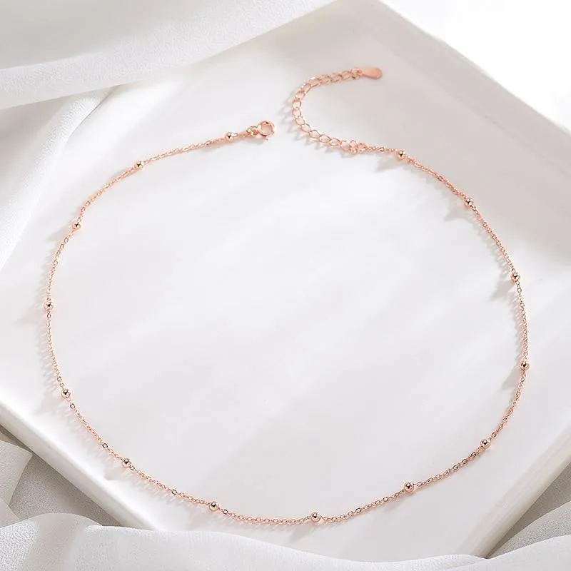 Delicate 925 Sterling Bead Chain Choker Necklace Gold/Silver