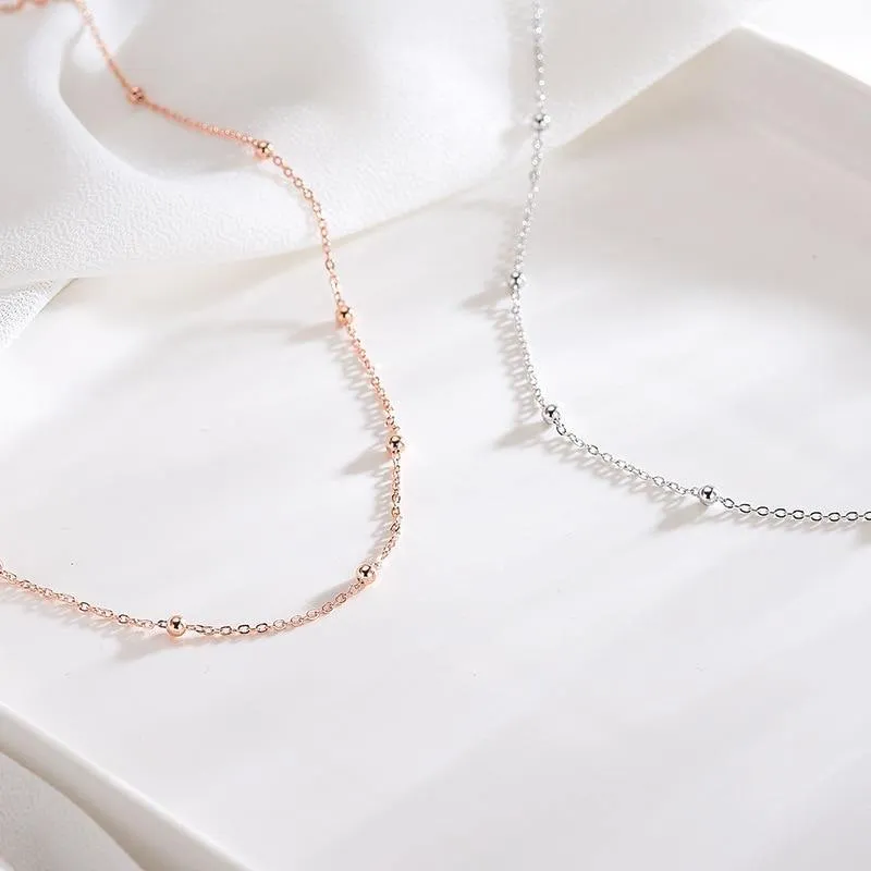 Delicate 925 Sterling Bead Chain Choker Necklace Gold/Silver