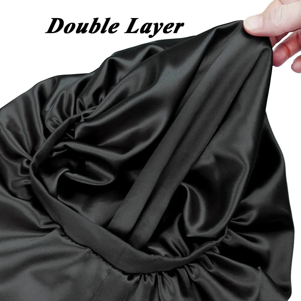 Double-Layer Satin Sleep Cap for Long Hair, Braids, Dreadlocks, Curly Hair