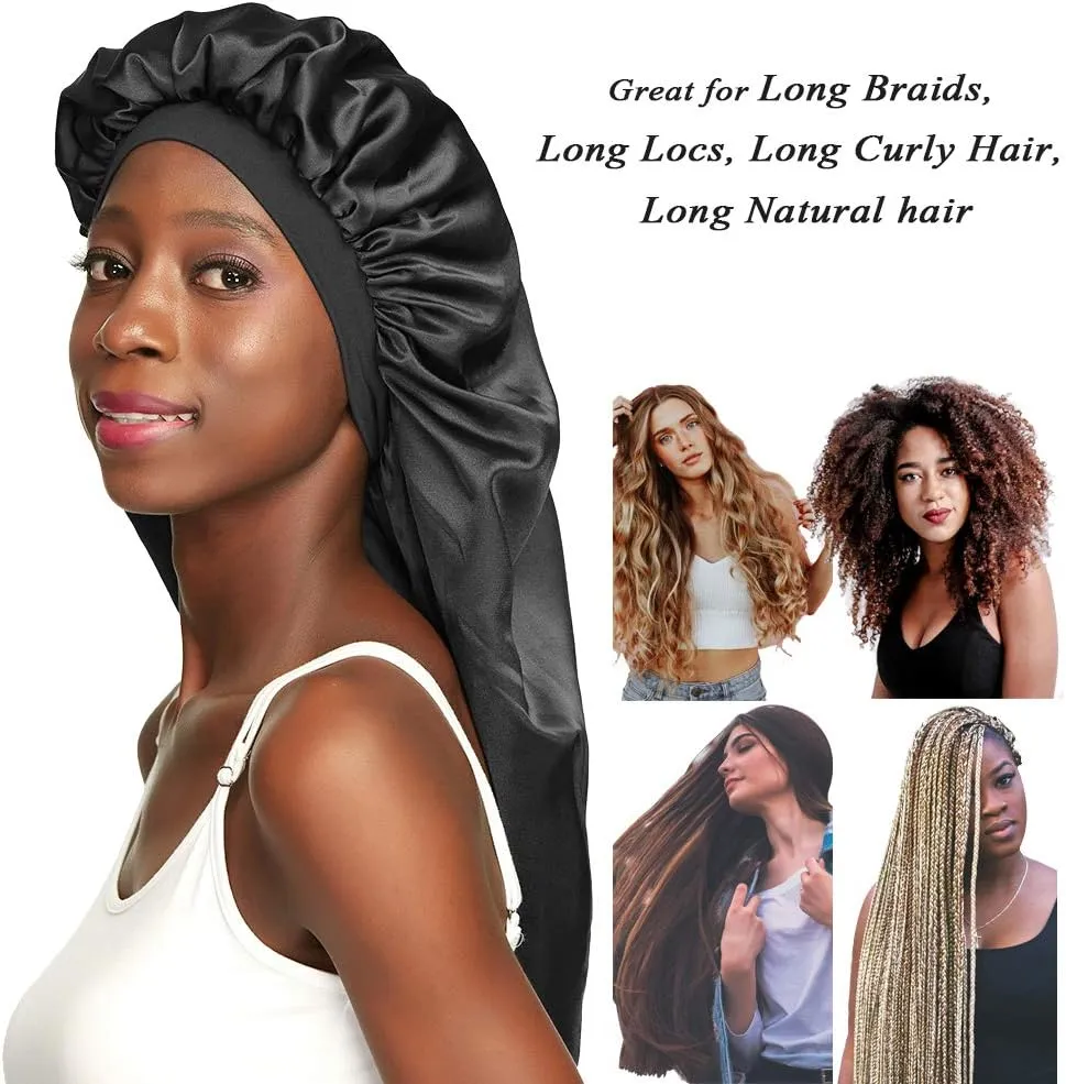 Double-Layer Satin Sleep Cap for Long Hair, Braids, Dreadlocks, Curly Hair