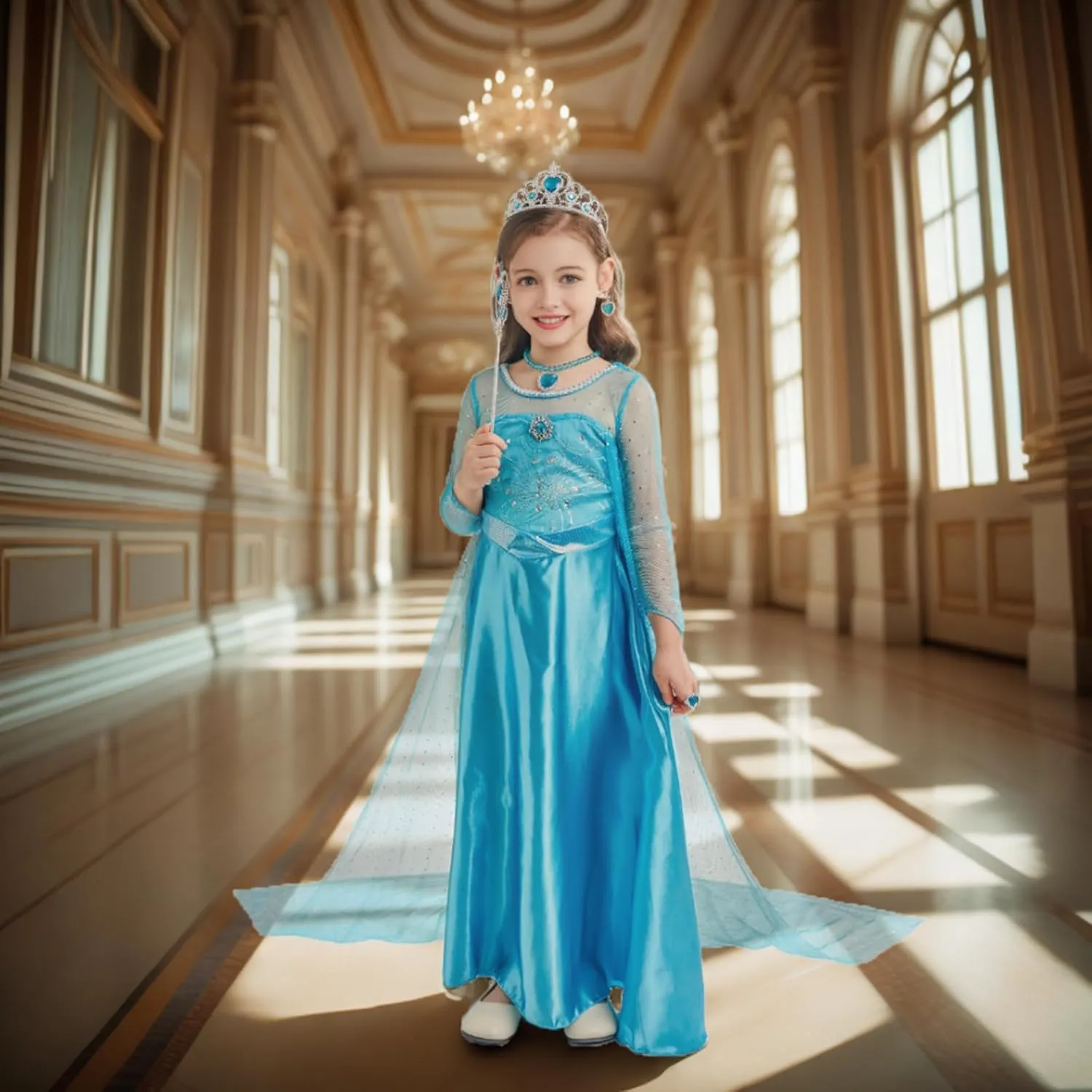Elsa Dress for Girls Princess Dress Up Halloween Cosplay Elsa Costume Fancy Dress Birthday Outfit with Accessories